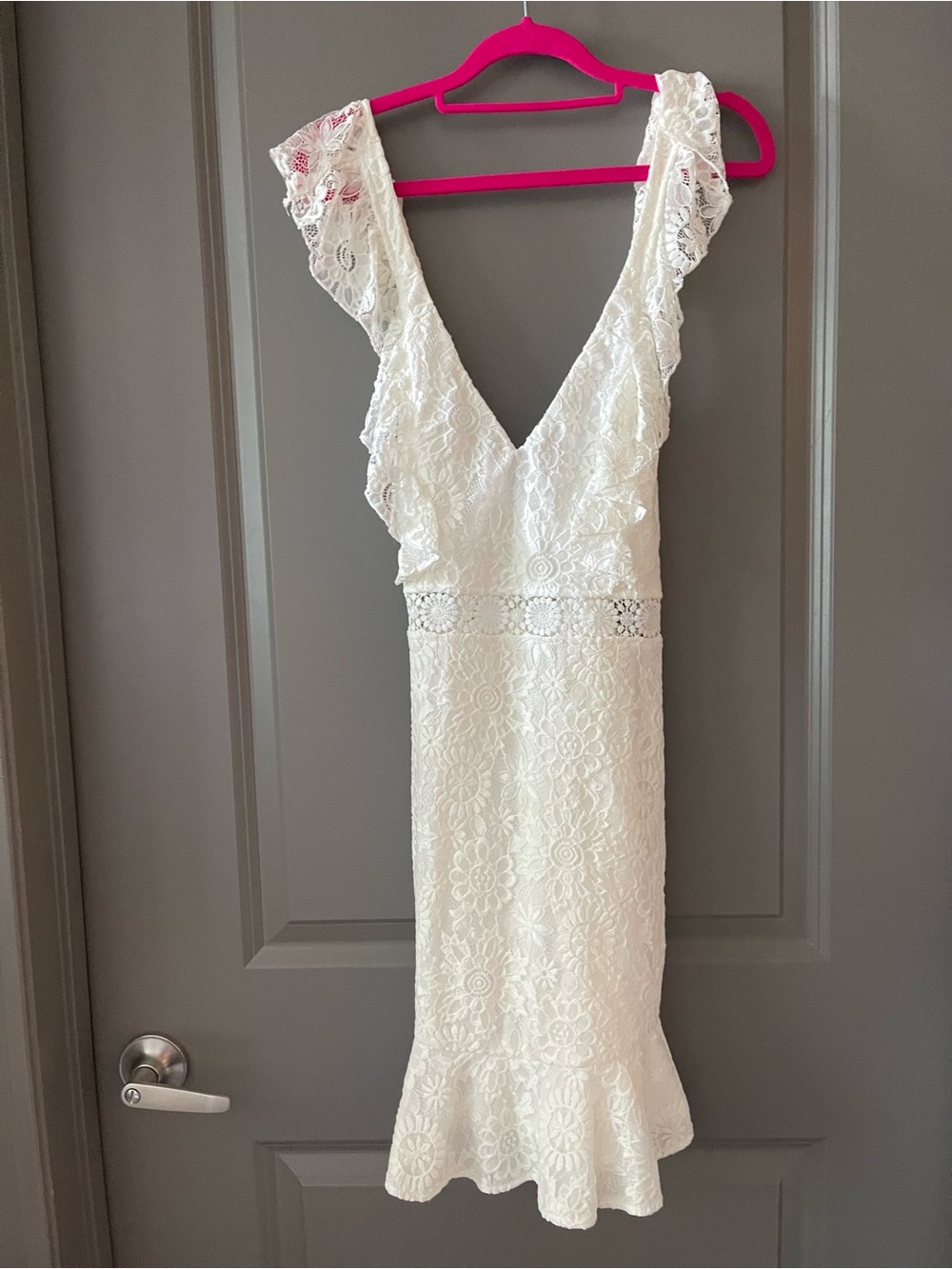 Ivory Lace Ruffle Mini Dress